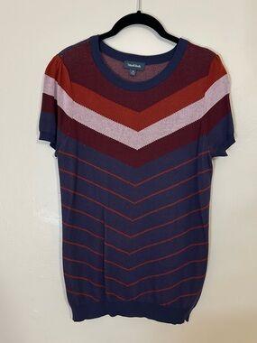 ModCloth Chevron Stripe Short Sleeve Light Sweater Navy Burgundy